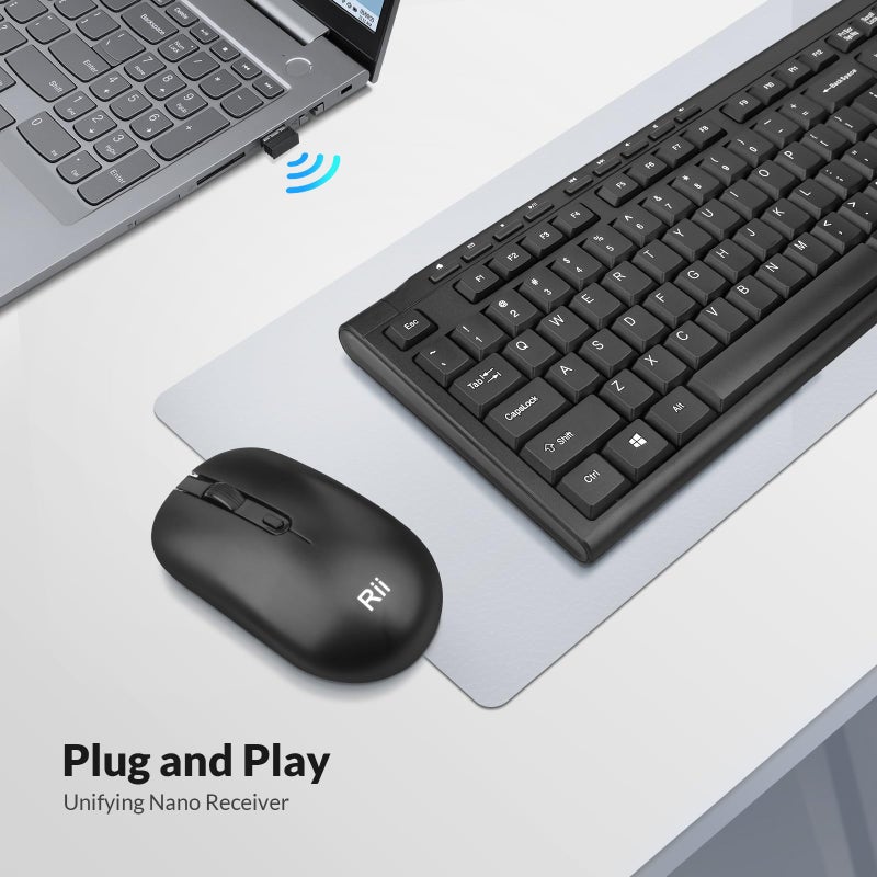 RII Wireless Keyboard and Mouse Combo,Rii RK211 2.4G Full-Sized Ergonomic Keyboard Mouse,4 DPI Adjustable Cordless USB Keyboard and Mouse for Computer/Laptop/Windows/Mac - Image 2