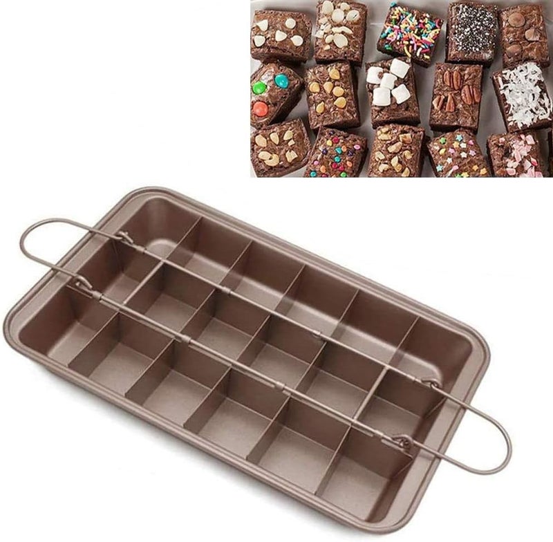 MEETOZ Non Stick Brownie Pans with Dividers, High Carbon Steel 18-Lattice Brownie Baking Tray for for Oven Baking, Baking Pan with Built-in Slicer & Rack - Image 1