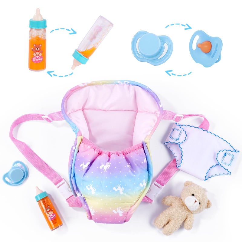BABESIDE Baby Doll Accessories Doll Carrier with Magic Bottle Dolls Diaper Doll Teddy Pacifier Baby Dolls Accessories Set for 1215 Inch Dolls Pretend Play Gift for Girls Boys Ages 3 - Image 3