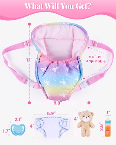 BABESIDE Baby Doll Accessories Doll Carrier with Magic Bottle Dolls Diaper Doll Teddy Pacifier Baby Dolls Accessories Set for 1215 Inch Dolls Pretend Play Gift for Girls Boys Ages 3 - Image 5