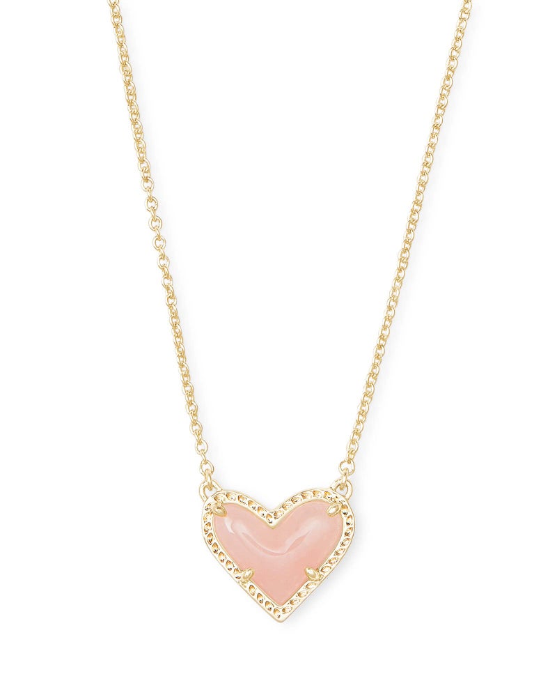 Kendra Scott Ari Heart Short Pendant Necklace in 14k Gold-Plated Brass, Rose Quartz, Fashion Jewelry for Women - Image 1