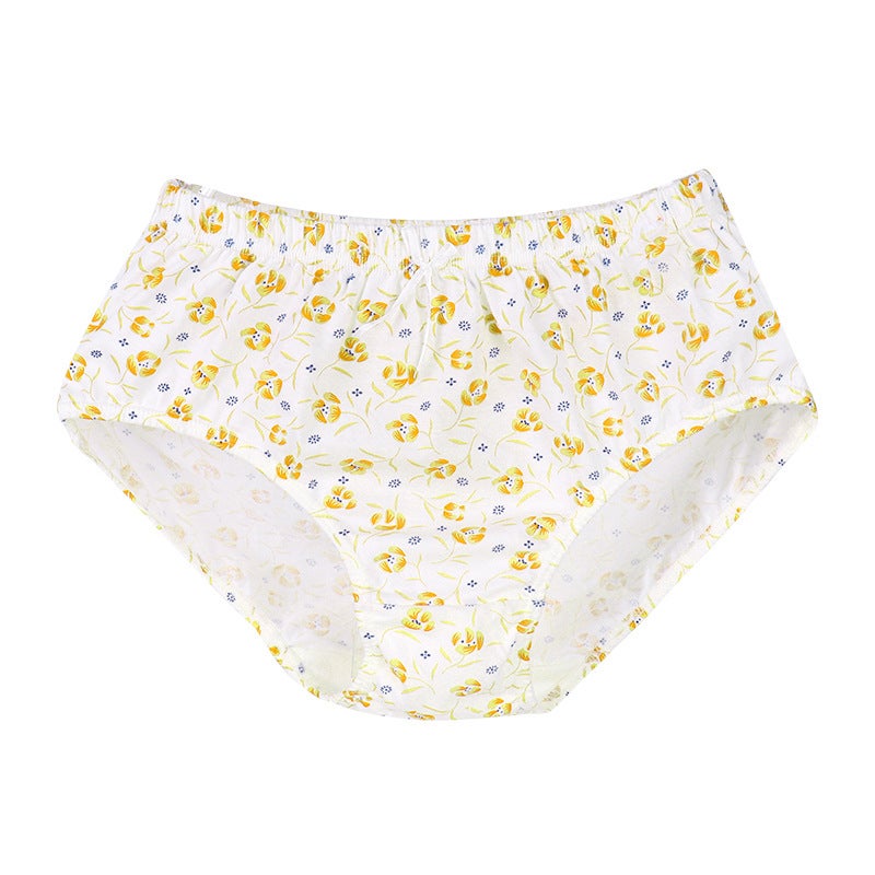Taihe cotton printed mommy underwear cotton crotch high waist abdomen plus size loose 200kg briefs yellow flower  - Image 1