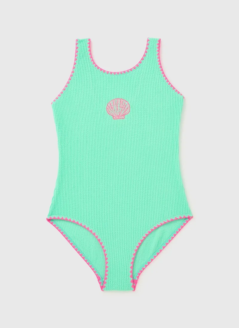 ماتلان Girls Green Shell Crinkle Swimming Costume