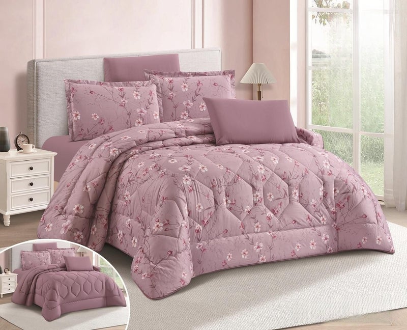 Double bed set, 6 pieces, with a subtle pattern and neat finish, suitable for various bedroom settings.