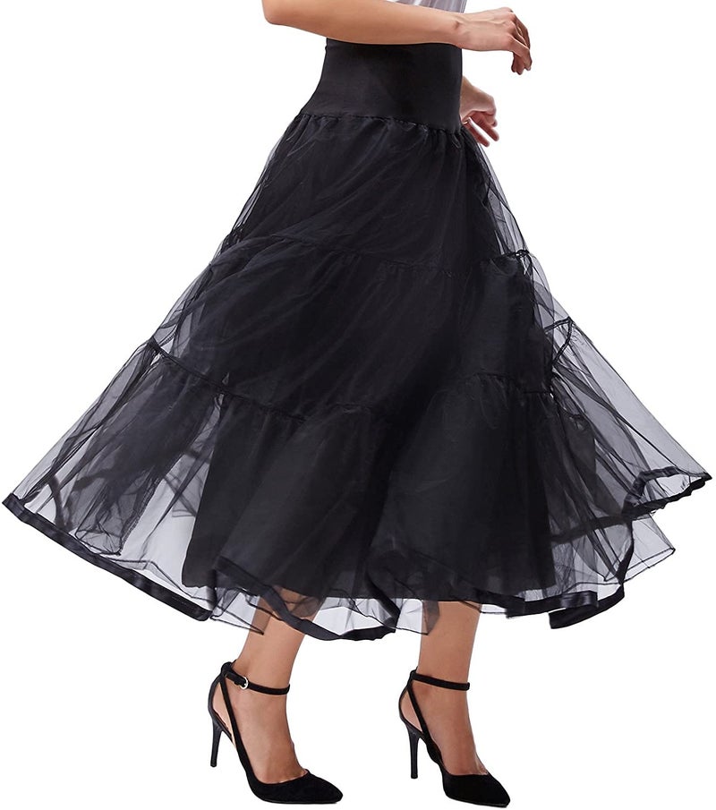 PINK WINGS Women's Ankle Length Cancan Underskirt Petticoats Hardnet (Large, Black) - Image 4