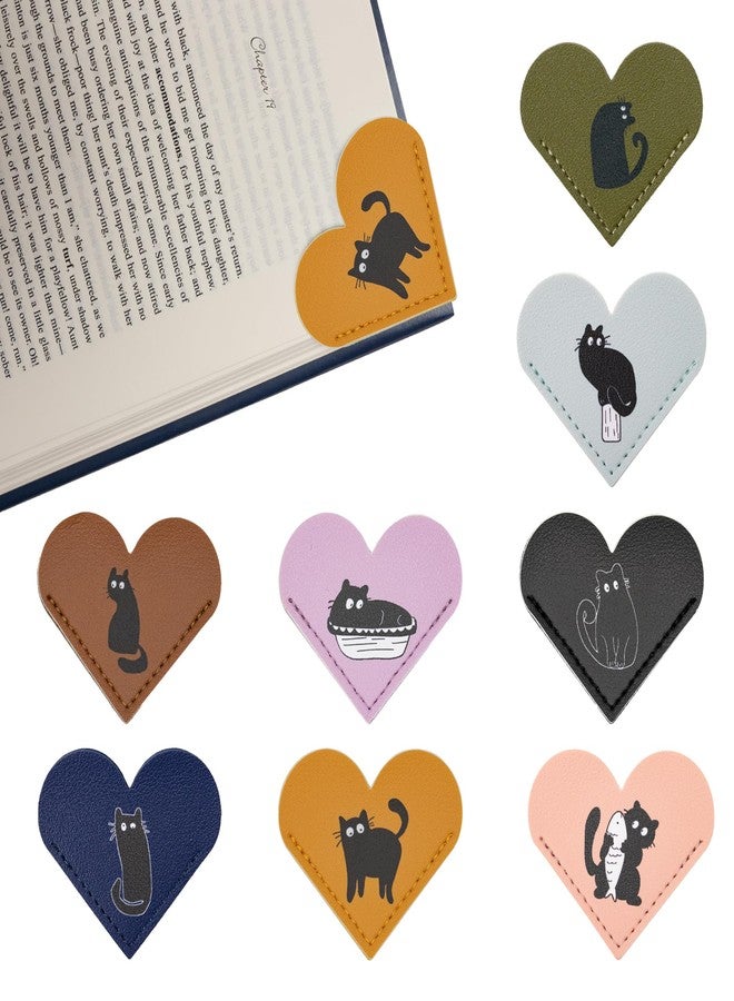 Yuoyar 8Pcs Leather Heart Cat Book Marks for Reading Women - Cute Bookmarks for Book Lovers - Unique Gifts for Women (Cat) - Image 1