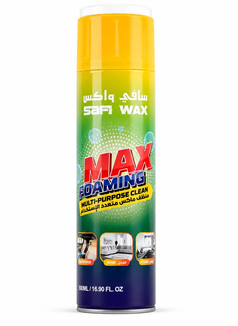 Safi WAX 4PCS Safi Wax Max Foaming Multi-Purpose Cleaner 500ML, Foam Cleaning Spray for Car Interior, Fabric, Upholstery, Sofa, Carpet, Kitchen & Home Surfaces, Stain Dirt Grease Cleaning Foam with Brush Cap - Image 2