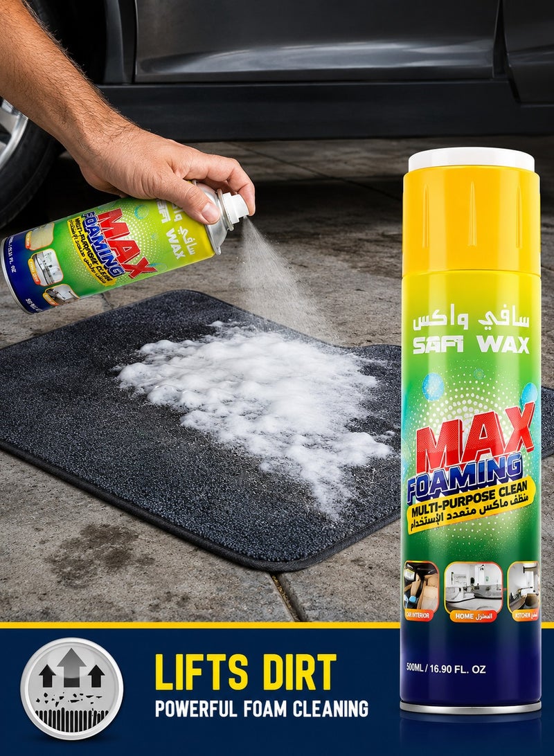 Safi WAX 4PCS Safi Wax Max Foaming Multi-Purpose Cleaner 500ML, Foam Cleaning Spray for Car Interior, Fabric, Upholstery, Sofa, Carpet, Kitchen & Home Surfaces, Stain Dirt Grease Cleaning Foam with Brush Cap - Image 5