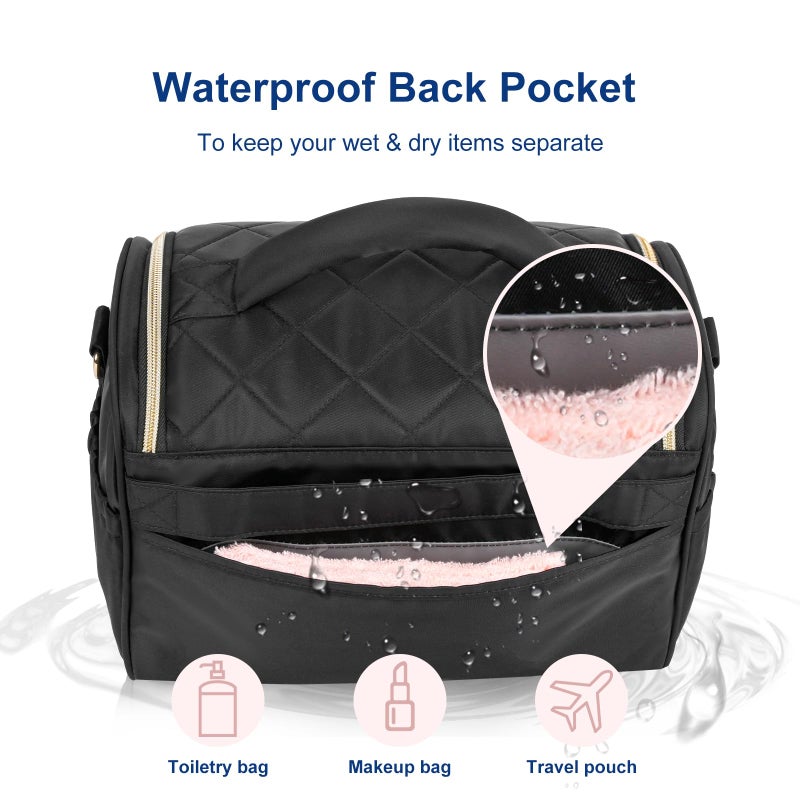 GR69N Travel Toiletry Bag Large Cosmetic Makeup Bag Organizer for Women,Wide-open Make Up Bag Waterproof Makeup Case Travel Bag with Handle and Dividers for Toiletries,Essentials,Accessories,Black - Image 5