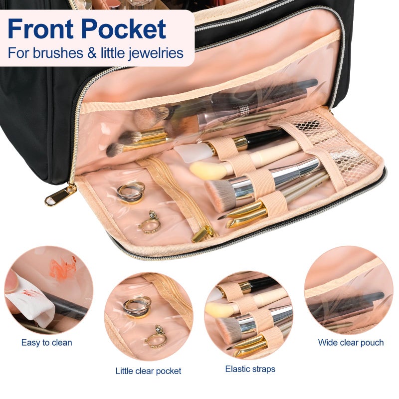 GR69N Travel Toiletry Bag Large Cosmetic Makeup Bag Organizer for Women,Wide-open Make Up Bag Waterproof Makeup Case Travel Bag with Handle and Dividers for Toiletries,Essentials,Accessories,Black - Image 4