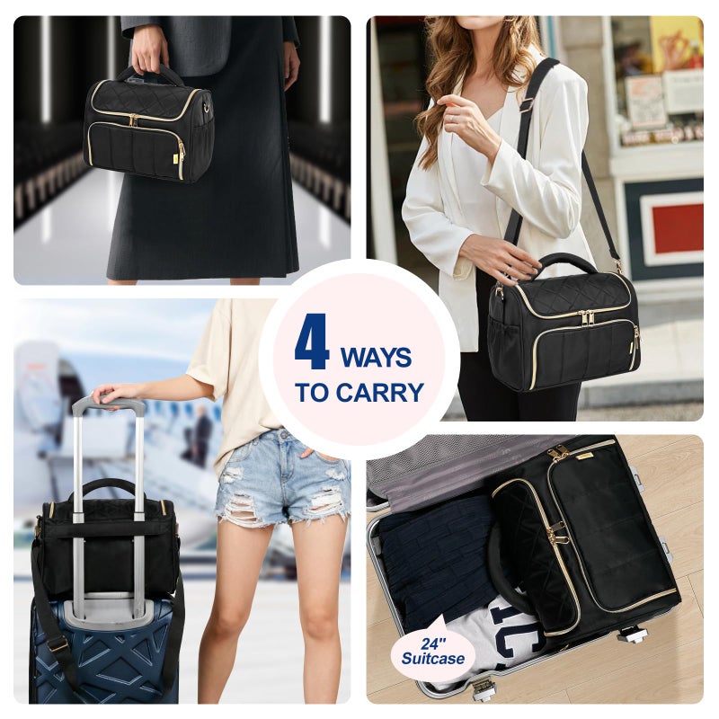GR69N Travel Toiletry Bag Large Cosmetic Makeup Bag Organizer for Women,Wide-open Make Up Bag Waterproof Makeup Case Travel Bag with Handle and Dividers for Toiletries,Essentials,Accessories,Black - Image 3