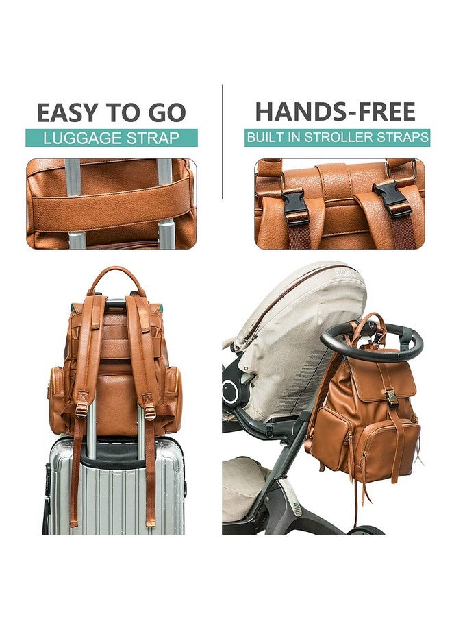 MOMINSIDE حقيبة ظهر مومنسيد لحفاضات الأطفال مع 14 جيب، حقيبة جلدية للأطفال، حقائب حفاضات للأطفال، 4 جيوب معزولة، وسادة تغيير، أحزمة عربة الأطفال (بني) - Image 5