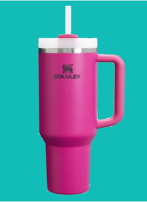 H2.0 40oz Insulated Stainless Steel Tumbler with Handle & Straw – BPA-Free Travel Mug with Leak-Resistant Twist-On 3-Way Lid – Keeps Drinks Hot or Cold for Hours – Cupholder Compatible, Durable & Reusable – Perfect for Work, Gym, and Outdoor Use – Fuchsia