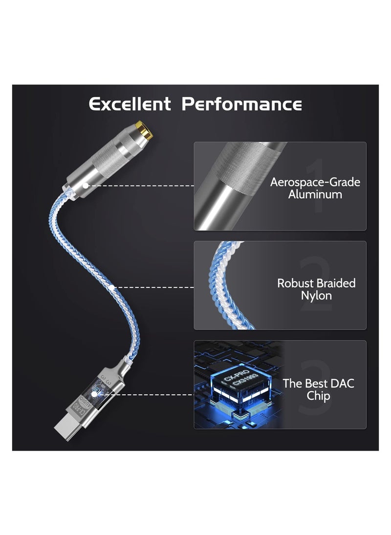 USB C to 3.5mm Audio Adapter, CX Pro USB C Headphone Adapter DAC Chip Headphone Amp HiFi Headphone Jack Adapter USB C to Headphone Jack for Type C Devices, Hi-Res Lossless Music