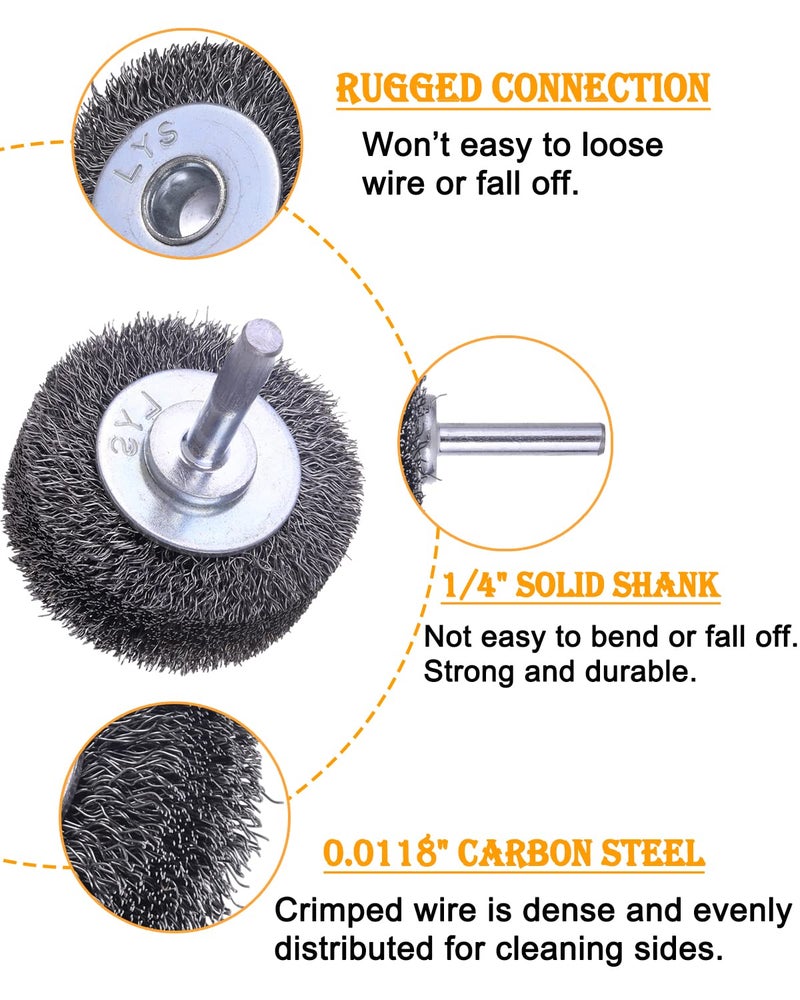 Rocaris 2 Inch Wire Wheel Brush Wire Wheel Brush for Drill Attachment,Rocaris 4 Pack Heavy Duty Wire Brushes Removal Paint Rust & Corrosion, 0.0118" Carbon Steel Wire, 1/4in Shank, 20000RPM - Image 2