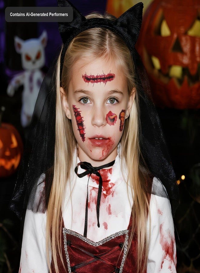 Muswarm Halloween Temporary Tattoos, Face and Body Tattoos, Realistic Scar Stickers, Waterproof Wound Stickers, Party and Makeup Accessories Decorate,10 Sheets - Image 5