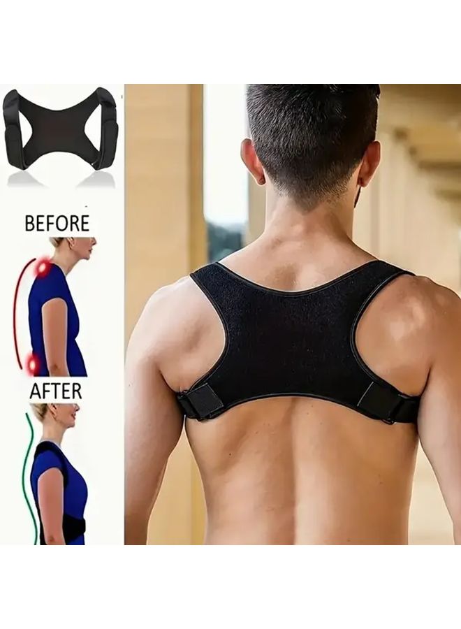 Unisex Adjustable Posture Harness Back Brace Lumbar Support Belt Black One Size - Image 3