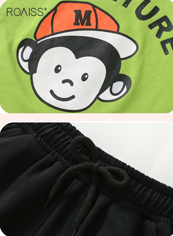 roaiss Little Boy T-Shirt and Shorts Set, Stylish 2-Piece Outfit for Toddler Boys, Summer Cotton Outfit with Cartoon Top and Drawstring Shorts, Perfect for Daily Wear or Various Occasions  - Image 3