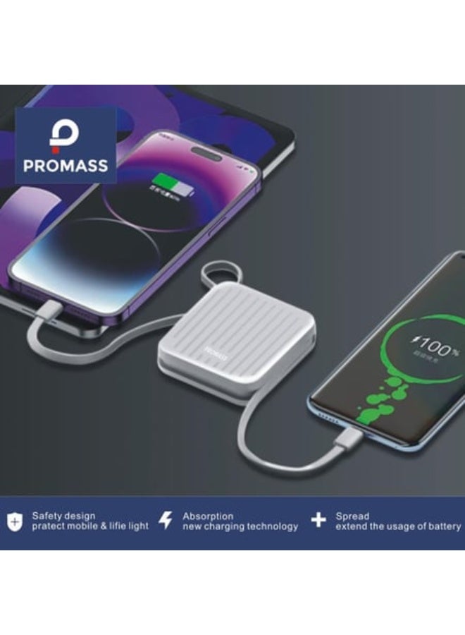 PROMASS Small Power Bank 10000mAH Built-in with 2 cables Supports Fast Charging 22.5W - Image 2