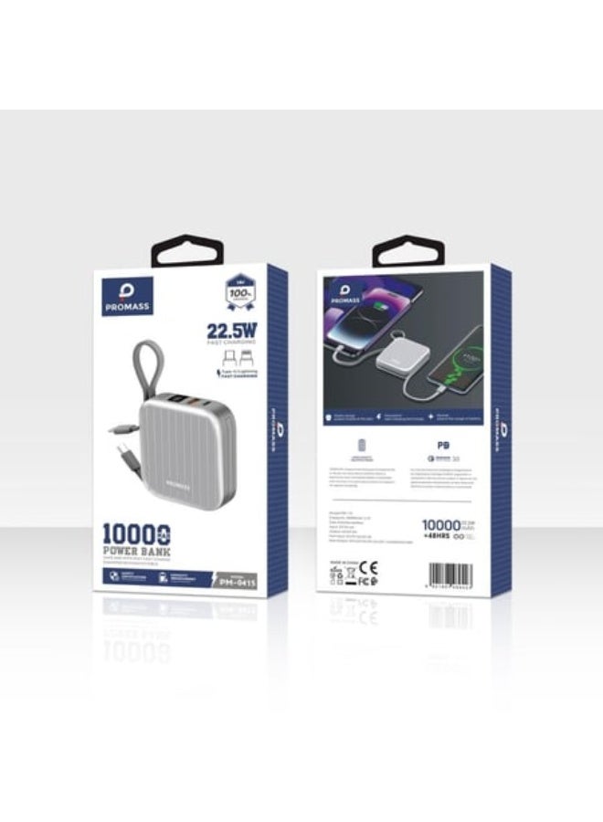 PROMASS Small Power Bank 10000mAH Built-in with 2 cables Supports Fast Charging 22.5W - Image 3