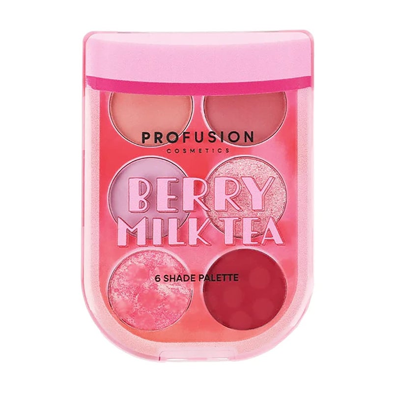 Profusion Cosmetics Milk Tea 6 Shade Palette- Boba Tea Collection Features a Lineup of Brew-Tea-Ful Matte, Shimmer, and Metallic Shades (Berry)