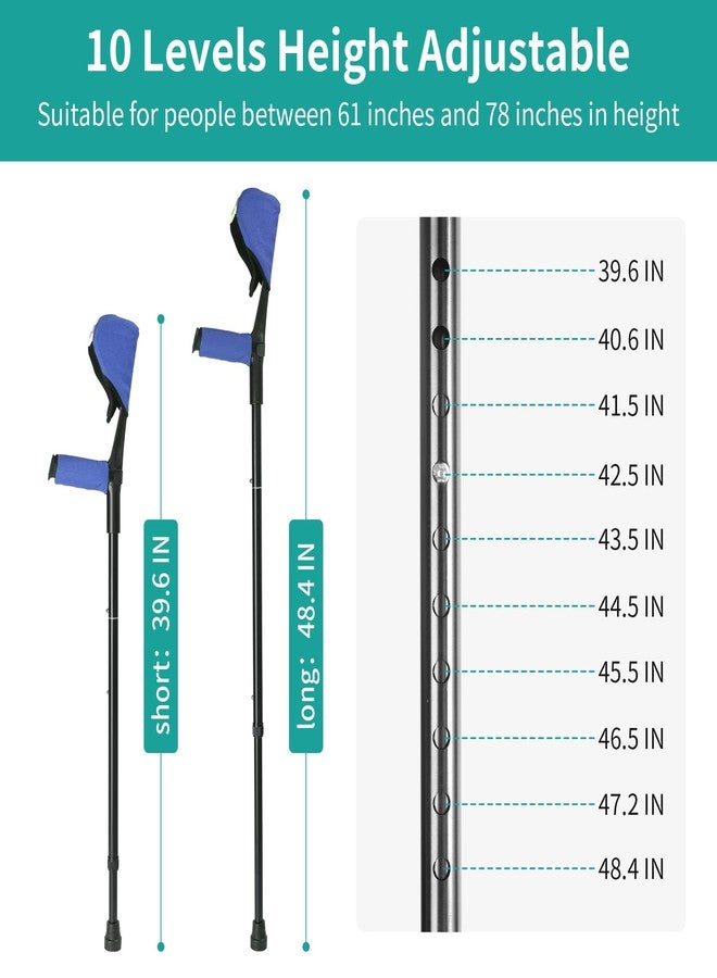 lefeke Forearm Crutches for Adults(1 Pair)， Adjustable Adult Crutches with Cuffs, Elbow Cushion, Grip Cushion（Blue），Aluminum Lightweight Arm Crutches Forearm for Adults，Foldable Crutch for Walking - Image 4