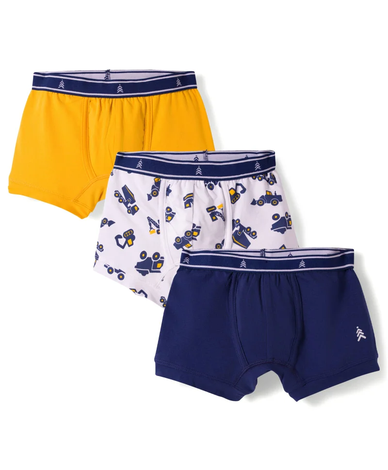 Pine Kids Pine Kids Cotton Elastane Construction Vehicles Printed Trunks Pack Of 3 - ( Colour May Vary )