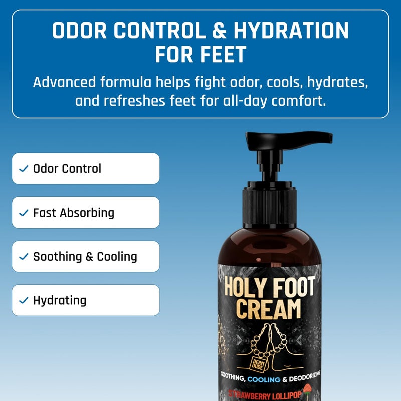 Derm Dude Holy Foot Cream for Dry Cracked Heels and Feet | Moisturizing Lotion Formulated w/All-Natural DeoPlex for Odor Control & Arrowroot for Deep Hydration - Strawberry Lollipop Scent 4oz (1pack) - Image 4