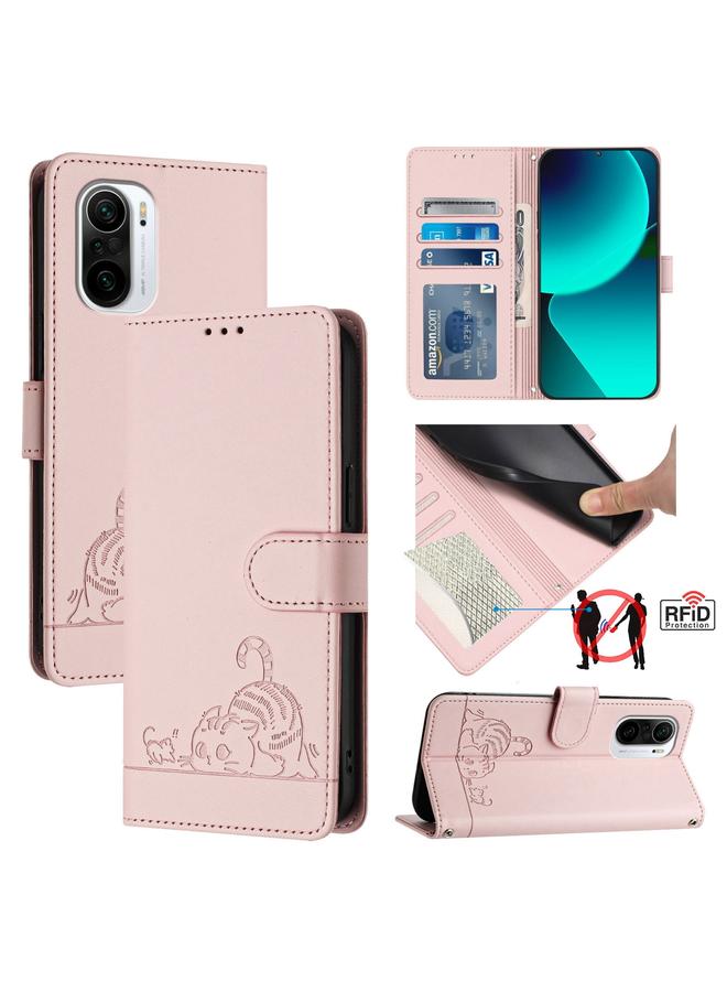 Case For Xiaomi Mi 11X / 11X Pro Cat Rat Embossed Pattern RFID Leather Phone Case with Lanyard