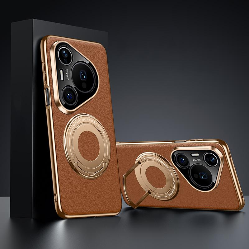 إيروريكس جراب هاتف Huawei Pura 80 Pro 5G / 80 Pro+ 5G من الجلد العادي مع حامل معدني هجين وMagSafe (بني) - Image 1