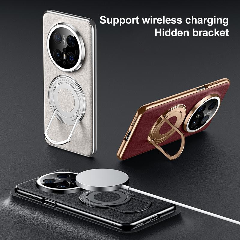 إيروريكس جراب هاتف Huawei Pura 80 Pro 5G / 80 Pro+ 5G من الجلد العادي مع حامل معدني هجين وMagSafe (بني) - Image 3
