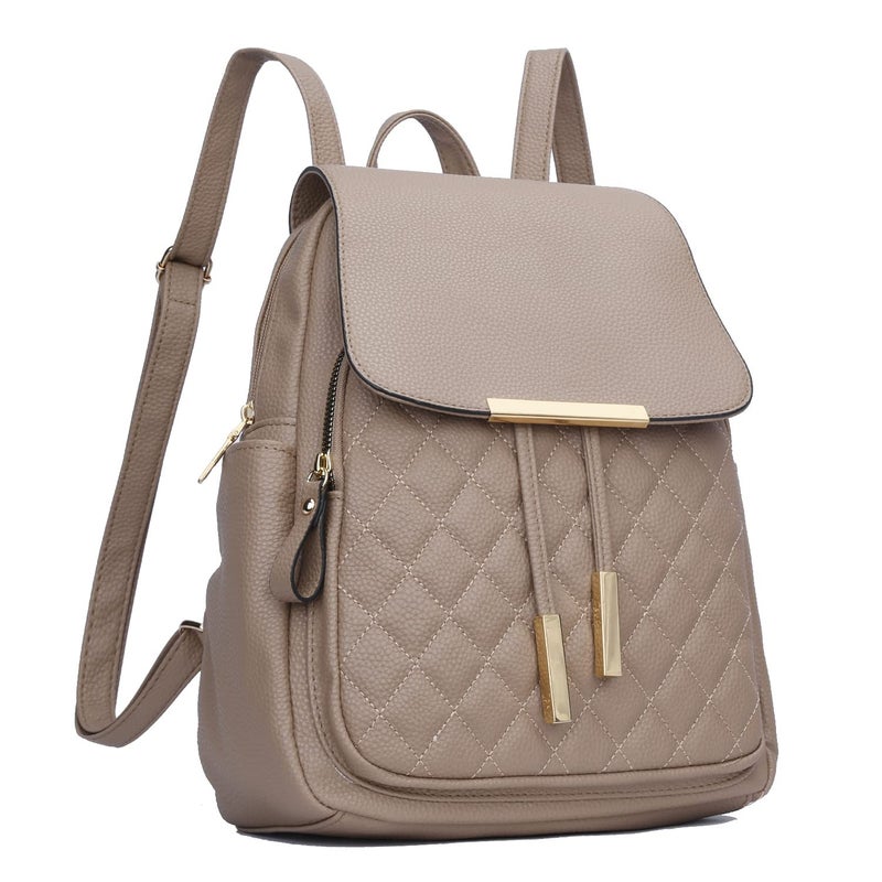 KKXIU Quilted Trendy Leather Backpack Purse for Women and Ladies Shoulder Travel Daypacks Bags (Khaki) - Image 1
