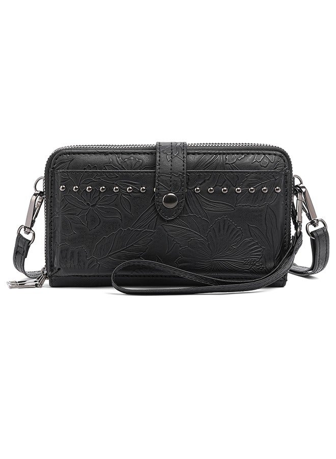 SENDEFN Vintage Print Crossbody Bag – Bohemian Western Embossed Leather Women’s Clutch – Embroidered Clutch - Image 1