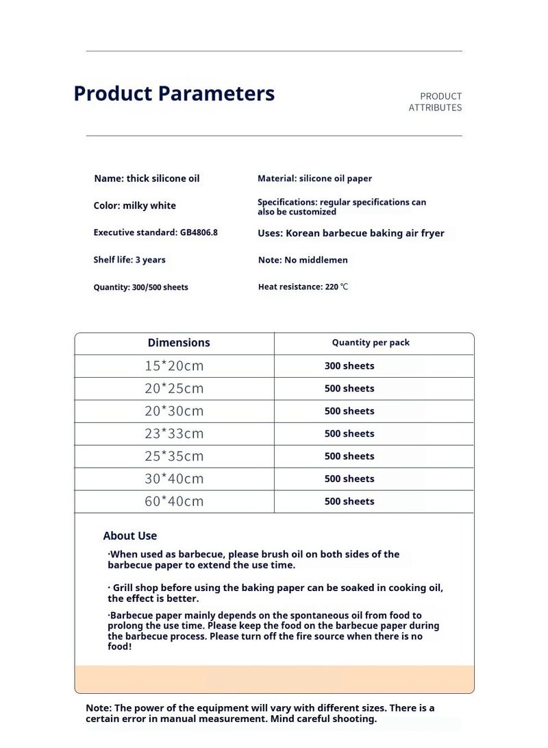 Bluejw 200 Pcs Barbecue Special Baking Paper Oil Resistant And High-Temperature Resistant Silicone Paper - Image 3