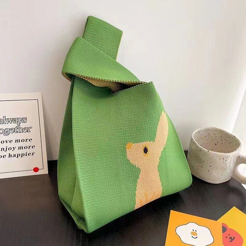 Knitted Bag Bucket Bag Portable Tote Bag Outgoing Fashion Portable Storage Bag Knitted Bag Hand Gift Bag - Image 4