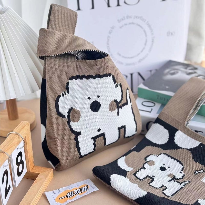 Knitted Bag Bucket Bag Portable Tote Bag Outgoing Fashion Portable Storage Bag Knitted Bag Hand Gift Bag - Image 3