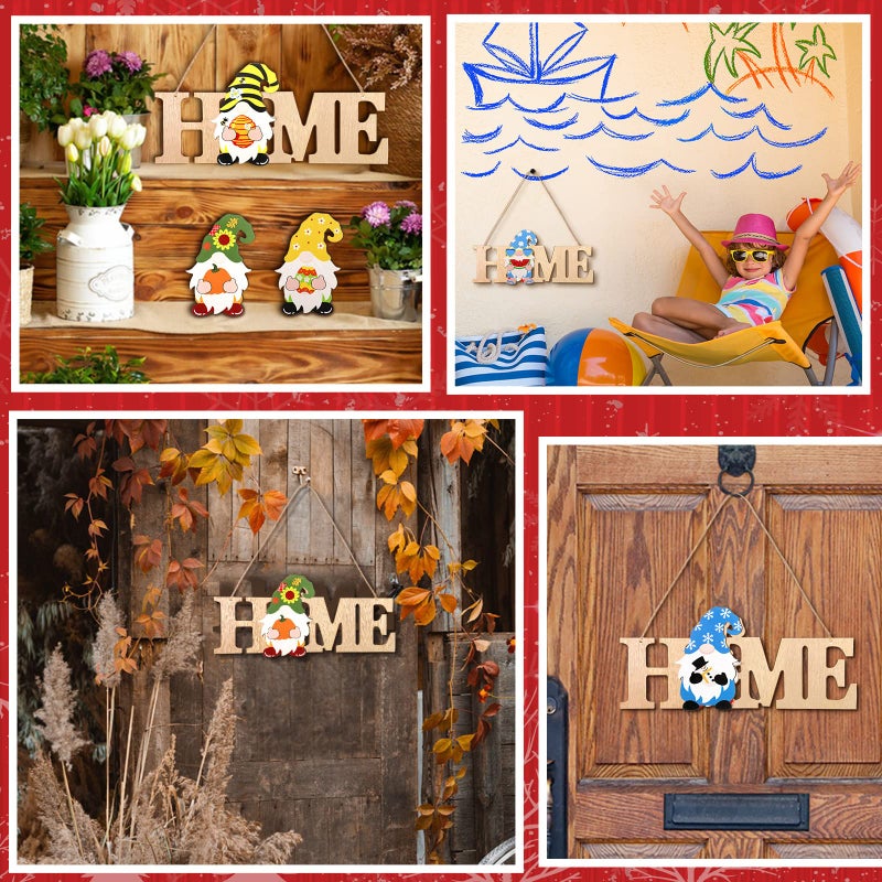 Yookeer قابلة للتبديل Gnome Home Sign Wood Valentine Day Door Sign Signal Gnome Decor Rustic GNOM - Image 4