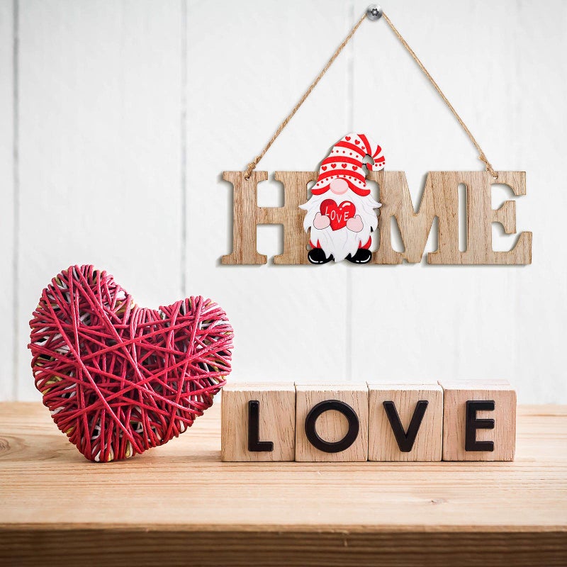 Yookeer قابلة للتبديل Gnome Home Sign Wood Valentine Day Door Sign Signal Gnome Decor Rustic GNOM - Image 2
