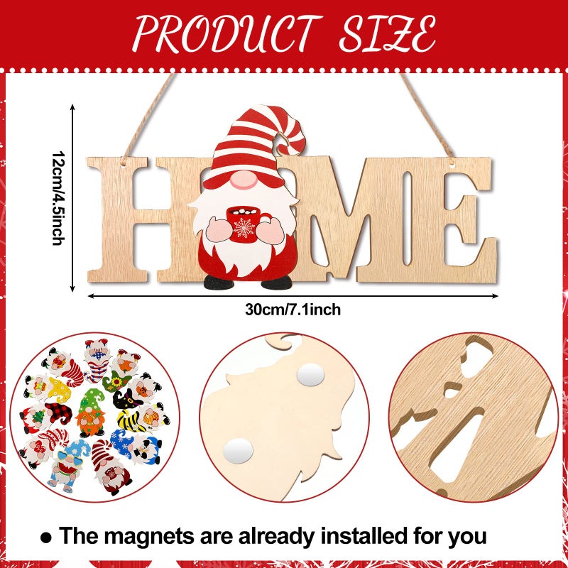 Yookeer قابلة للتبديل Gnome Home Sign Wood Valentine Day Door Sign Signal Gnome Decor Rustic GNOM - Image 3