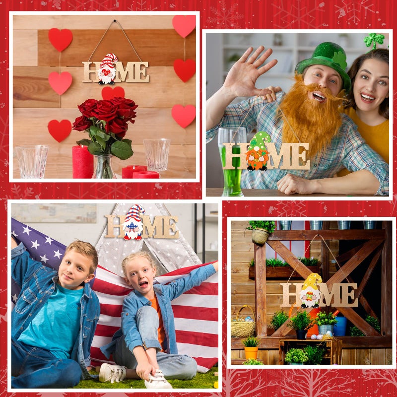 Yookeer قابلة للتبديل Gnome Home Sign Wood Valentine Day Door Sign Signal Gnome Decor Rustic GNOM - Image 5