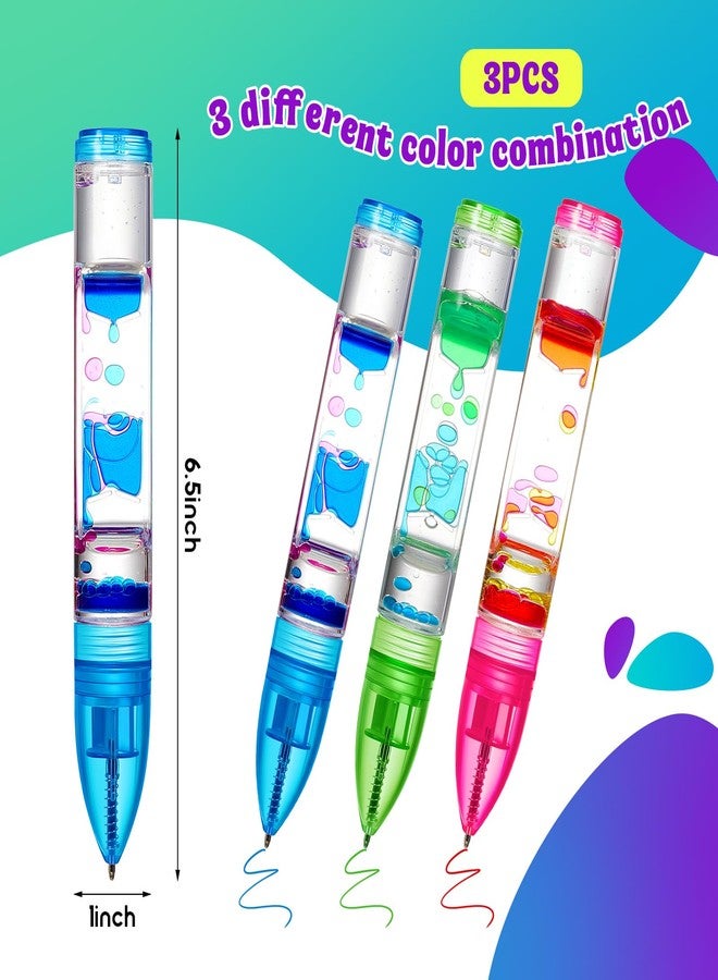 Equsion 3 Pcs Liquid Motion Bubbler Pens Cool Pens Fidget Pen Fun Liquid Timer Pen Fidget Toys Office Desk Toys Novelty Gifts for Autism ADHD Anxiety Stress Relief Sensory Play (Red,Green,Blue) - Image 2