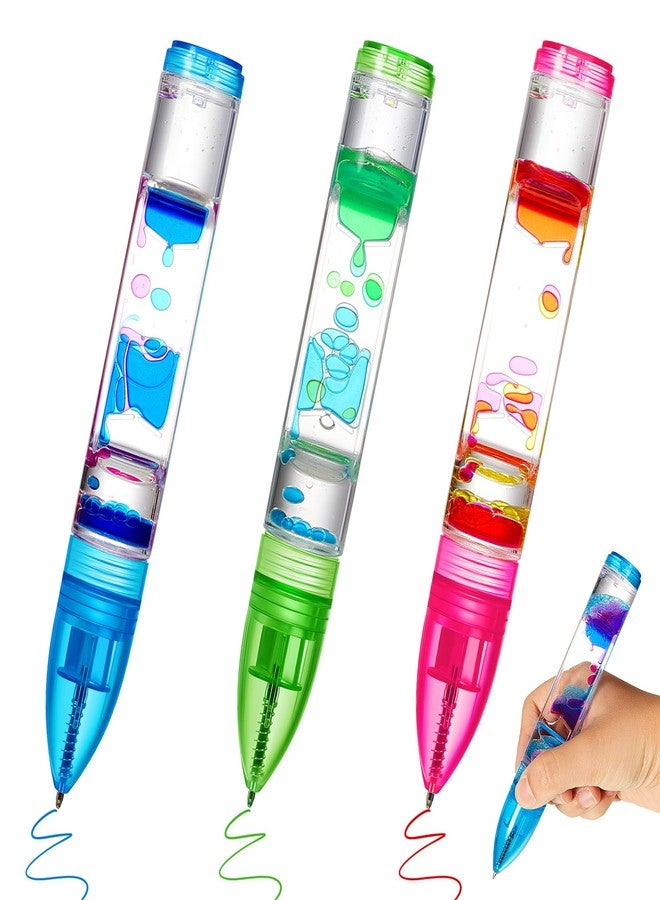 Equsion 3 Pcs Liquid Motion Bubbler Pens Cool Pens Fidget Pen Fun Liquid Timer Pen Fidget Toys Office Desk Toys Novelty Gifts for Autism ADHD Anxiety Stress Relief Sensory Play (Red,Green,Blue) - Image 1