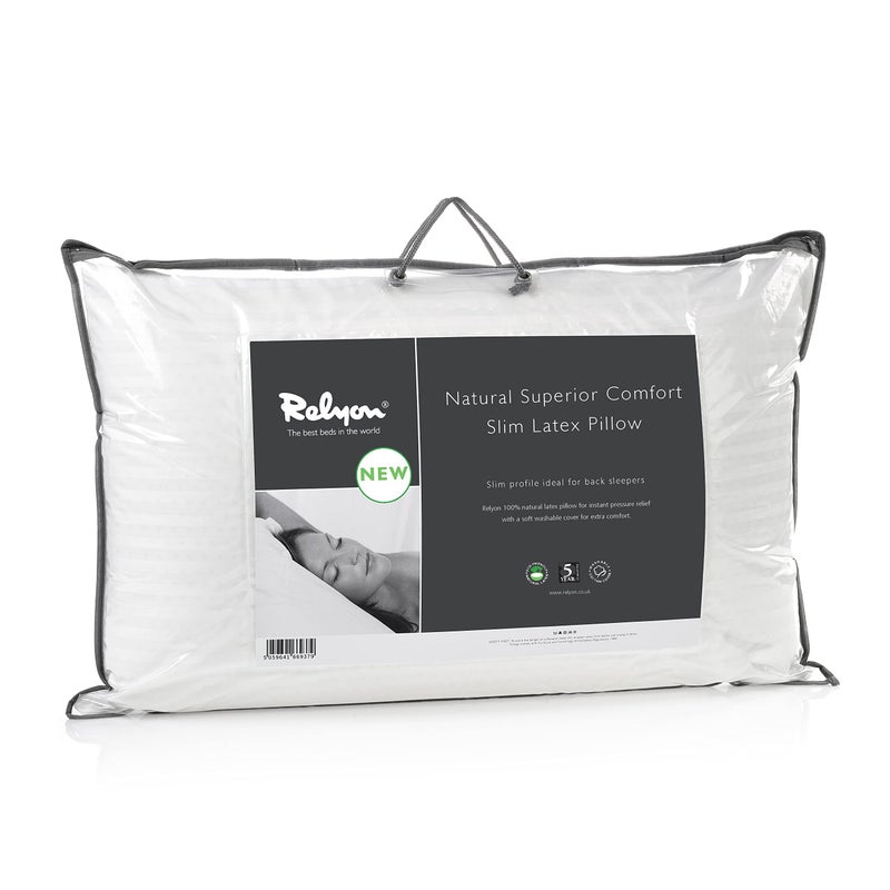 Relyon Superior Comfort 100 Natural Latex Pillow 100 Cotton Removable Cover Slim White