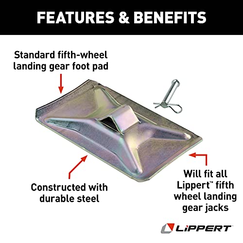 Lippert Components Lippert Standard 5th Wheel RV Landing Gear Foot Pad Kit with Clevis, Bridge Pin & Hairpin Cotter Clip for Attaching to Jack Leg, 5" Wide x 8" Long, Steel Construction, 1/5" Slot - 700052 - Image 3