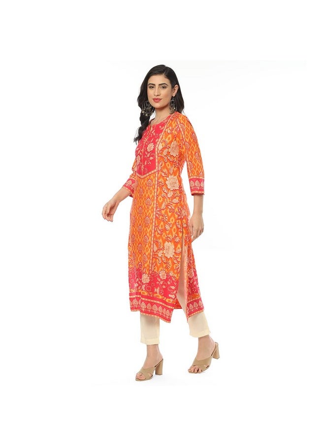 Biba - BIBA Women Rayon Printed Regular Mix and Match Kurta(Assorted19359_Orange_32) - Image 1
