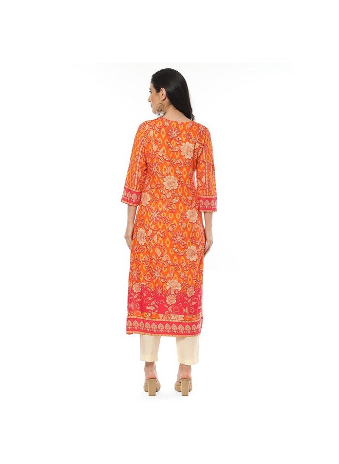 Biba - BIBA Women Rayon Printed Regular Mix and Match Kurta(Assorted19359_Orange_32) - Image 1