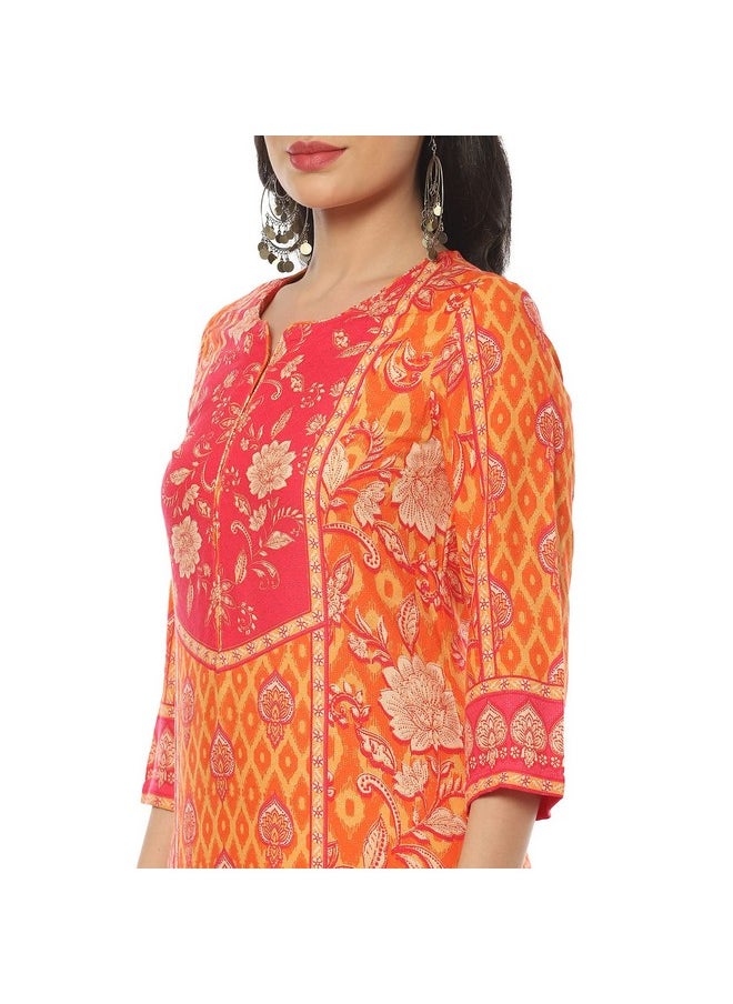 Biba - BIBA Women Rayon Printed Regular Mix and Match Kurta(Assorted19359_Orange_32) - Image 1