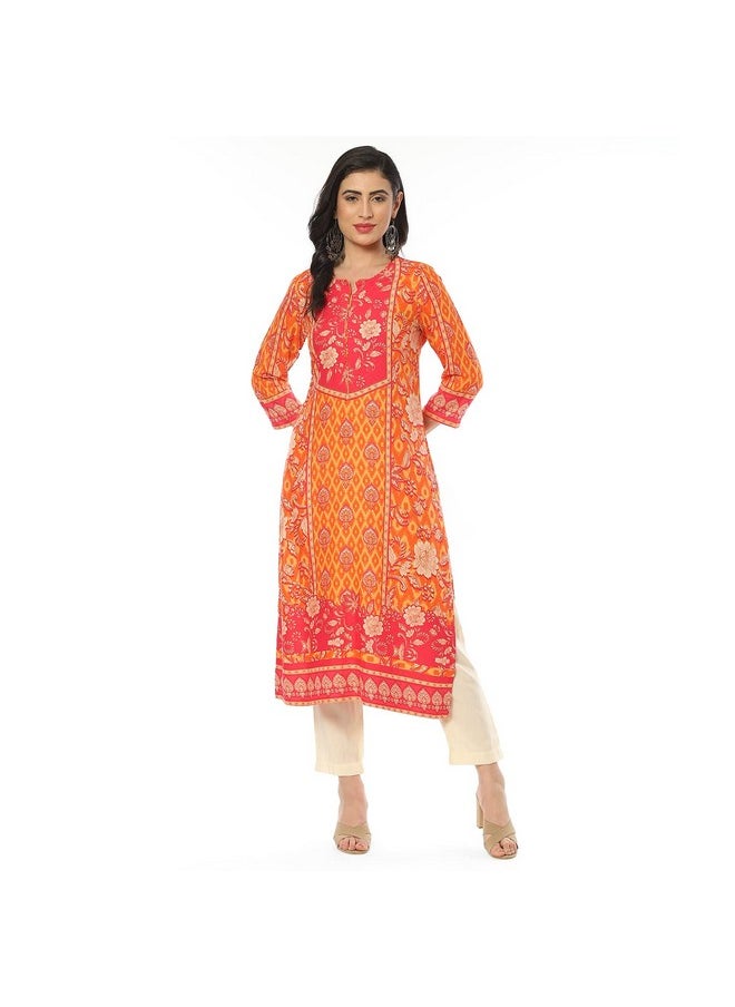 Biba - BIBA Women Rayon Printed Regular Mix and Match Kurta(Assorted19359_Orange_32) - Image 1