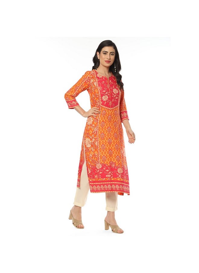 Biba - BIBA Women Rayon Printed Regular Mix and Match Kurta(Assorted19359_Orange_32) - Image 1