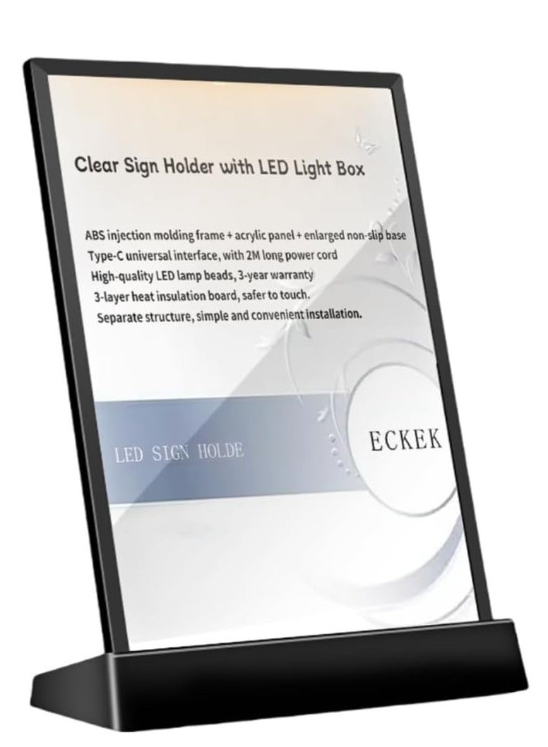 Eckek   LED Sign Holder Clear Sign Holder with LED Light Box, Table Menu Display Stand LED Menu Board A4 - Image 1